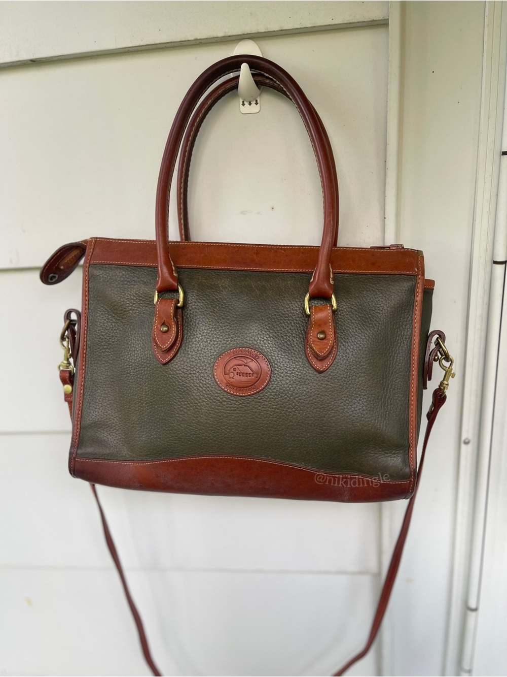 AS-IS Vintage Leather Messenger Bag Purse Crossbody Green Distressed Brown